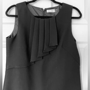Calvin Klein | Black Sleeveless Sheath Dress | Cascading Pleated Neckline